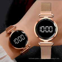 Роскошные цифровые часы с магнитом 2021 для женщин, платье из розового золота из нержавеющей стали, светодиодные кварцевые часы, женские часы, Relogio Feminino